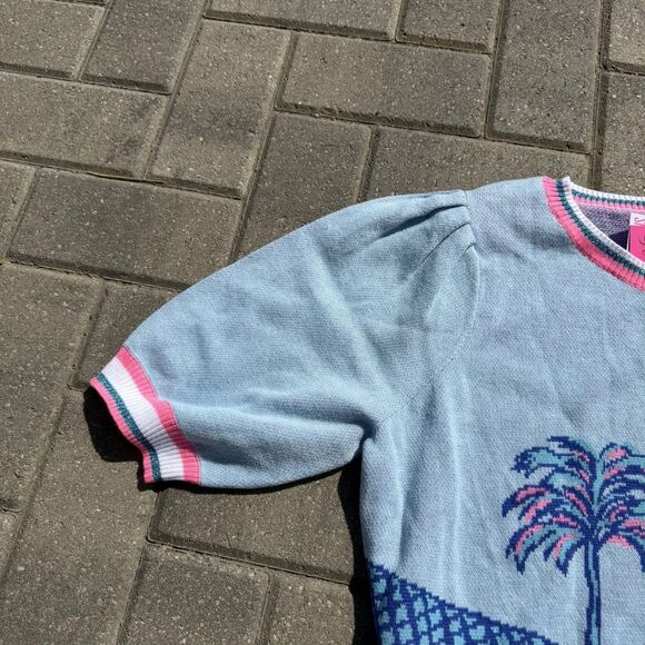Lilly Pulitzer Vivie Sweater Palm Tree Knit Pullover Blue Pink Women NWT $148 XL - Picture 3 of 14